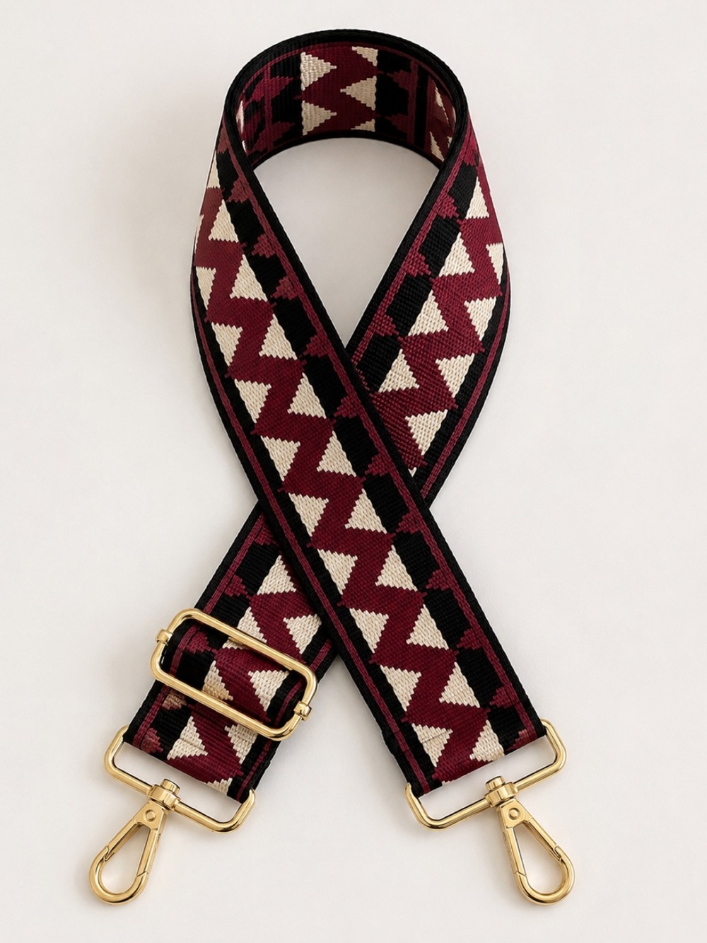 Ah-dorned Burgundy Black Woven Guitar Bag Strap Adjustable Gold Hardware